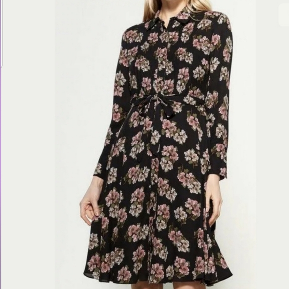 Nanette Lepore Dresses & Skirts - Nanette Lepore black floral print shirt dress